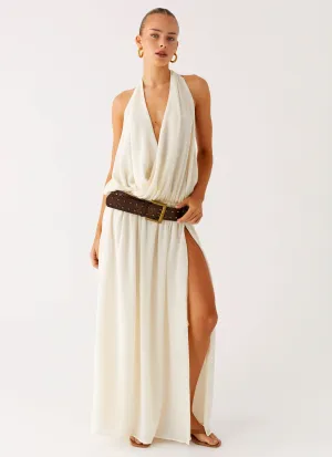 Narlah Halter Maxi Dress - Ivory Minimalist Style Narlah Halter Maxi Dress - Ivory Temperature Regulating Abstract print