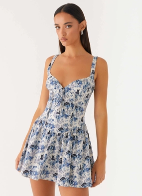 Simple Profile Nash Bust Mini Dress - Serene Sky Floral