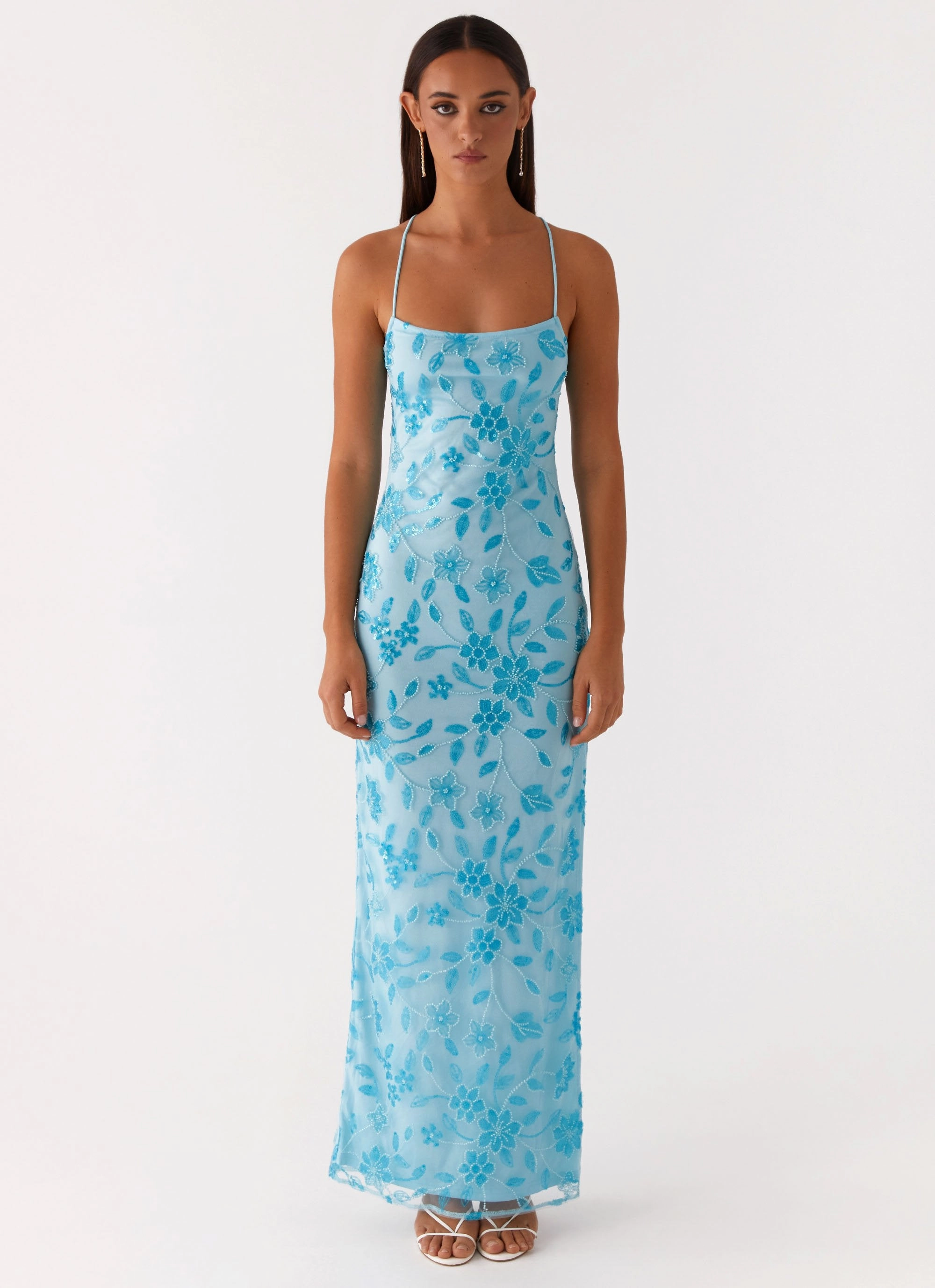Event Safe Bright Lights Beaded Maxi Dress - Blue