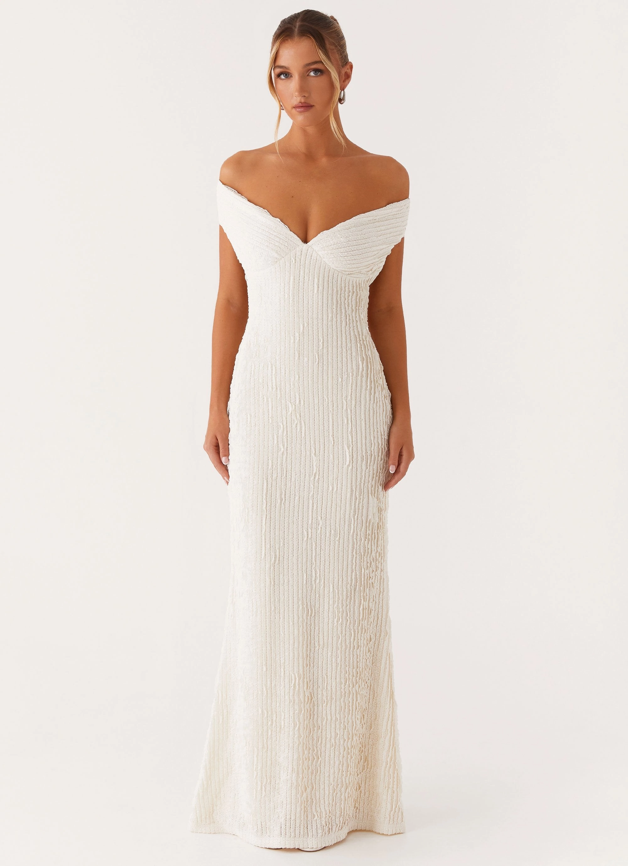 Chantelle Maxi Dress - Ivory Fitted Shape