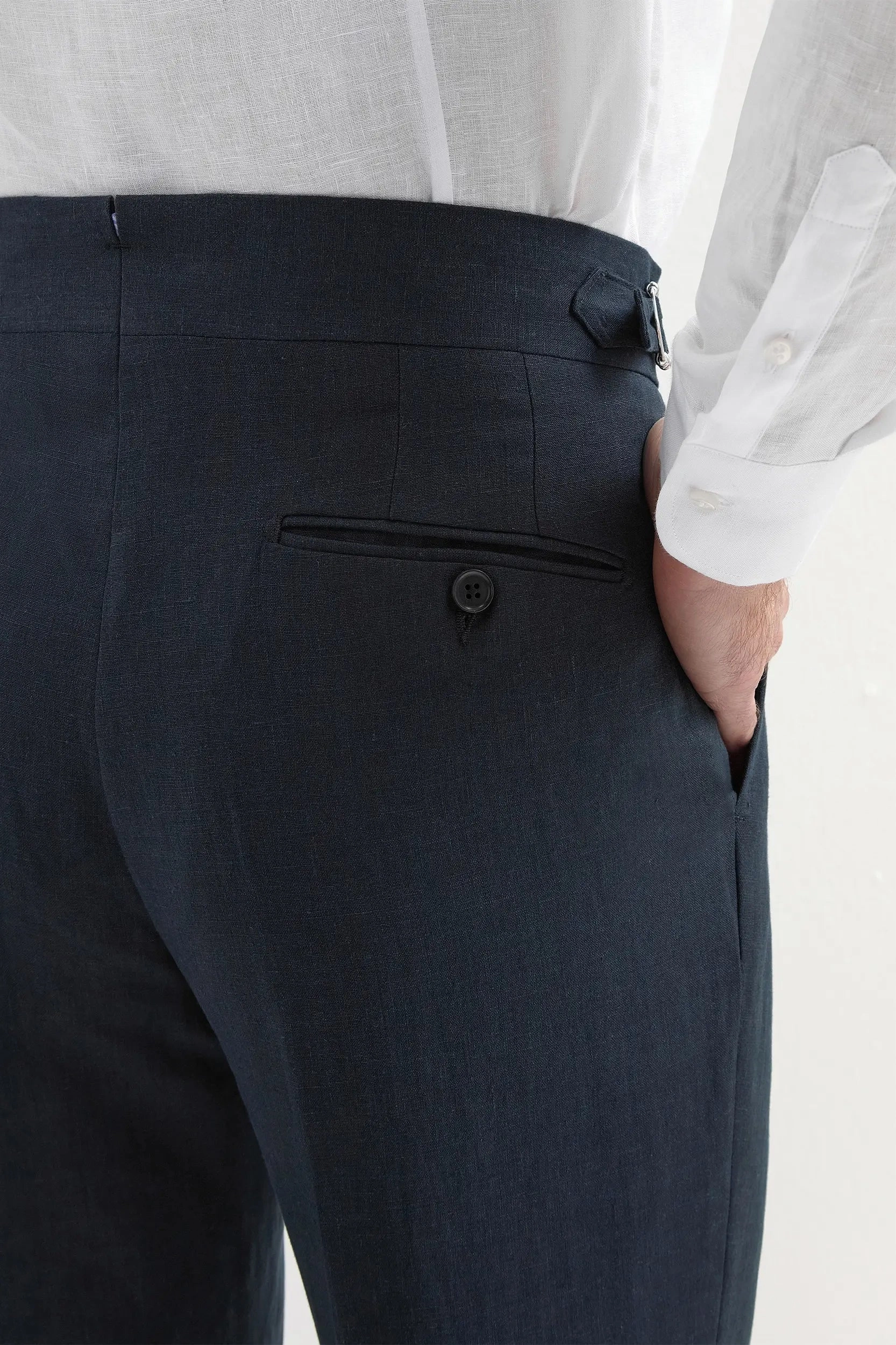 Navy blue linen Soragna trousers - Made in Italy