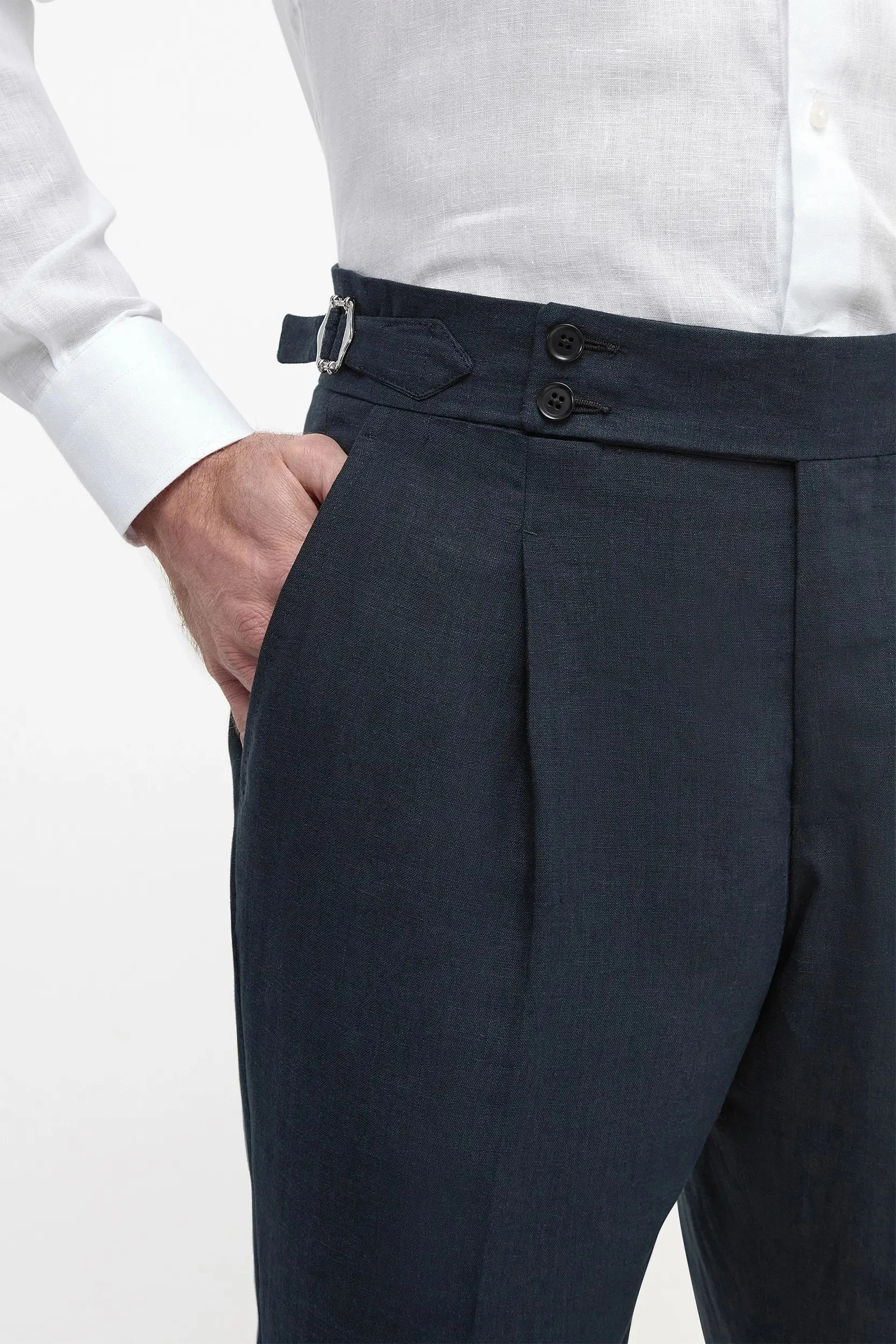 Navy blue linen Soragna trousers - Made in Italy