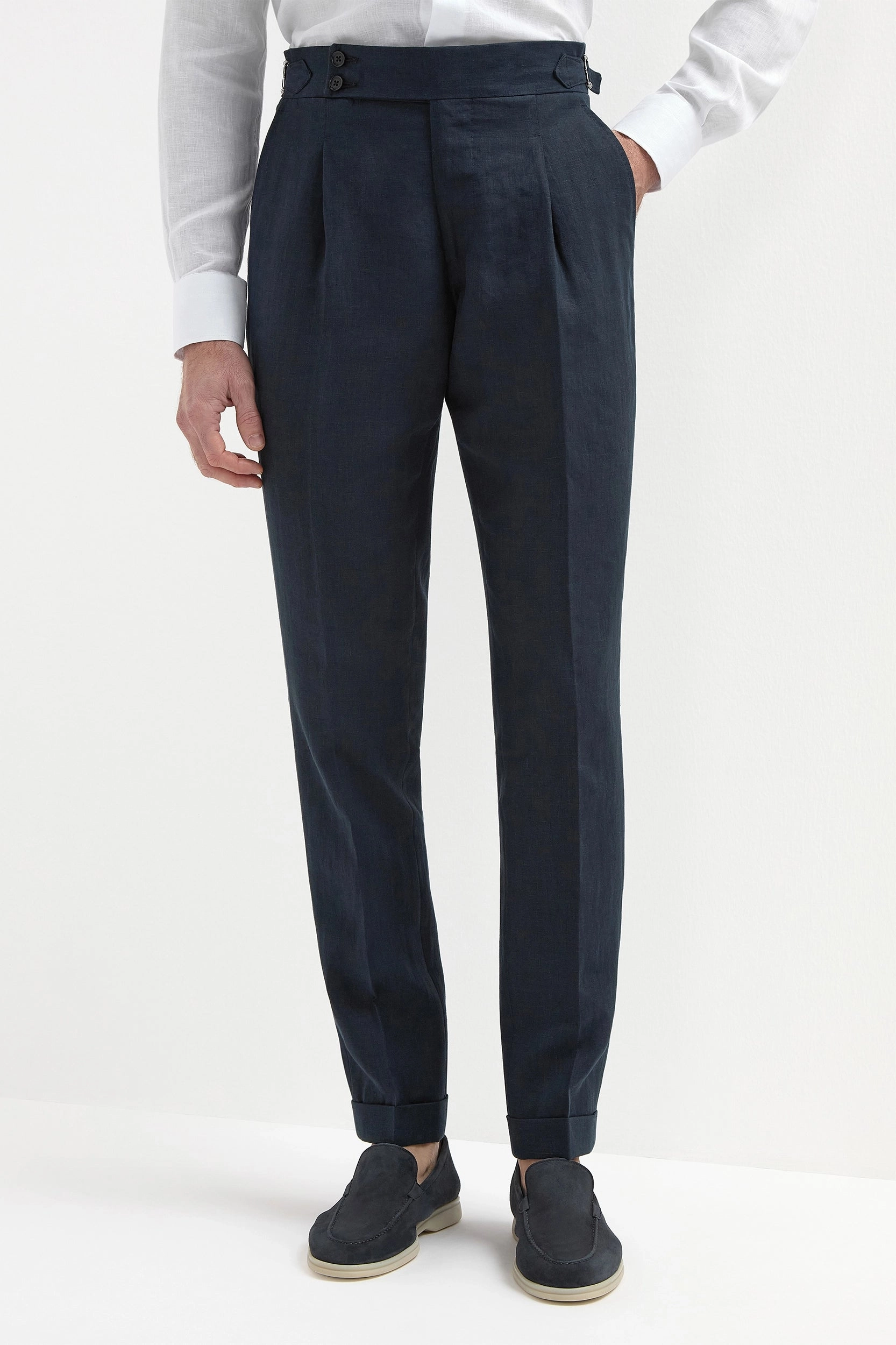 Navy blue linen Soragna trousers - Made in Italy