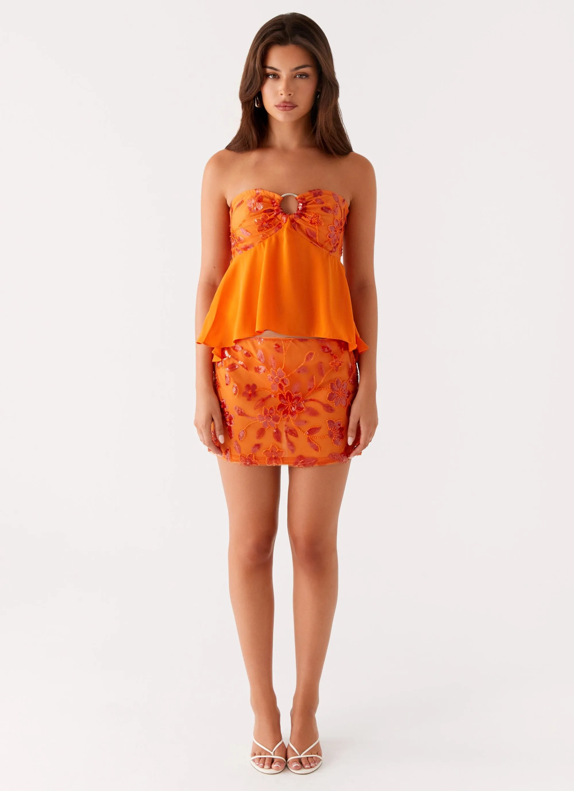 Smooth Finish Kenya Beaded Mini Skirt - Orange