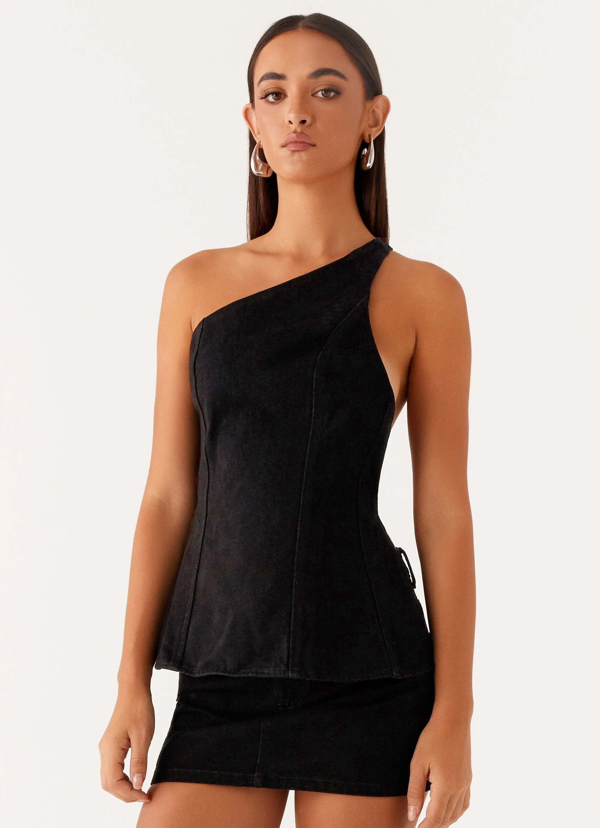 Flexible Waistband Signature Line Maysa Low Rise Mini Skirt - Black