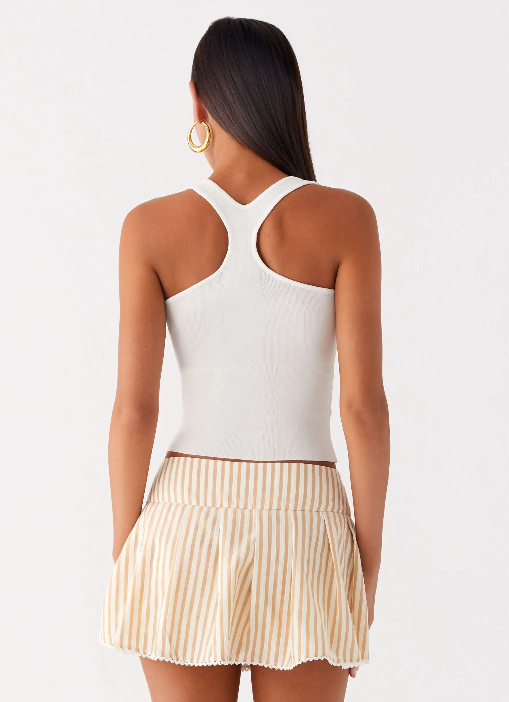 Oliviana Pleated Mini Skort - Taupe Stripe Faux Leather