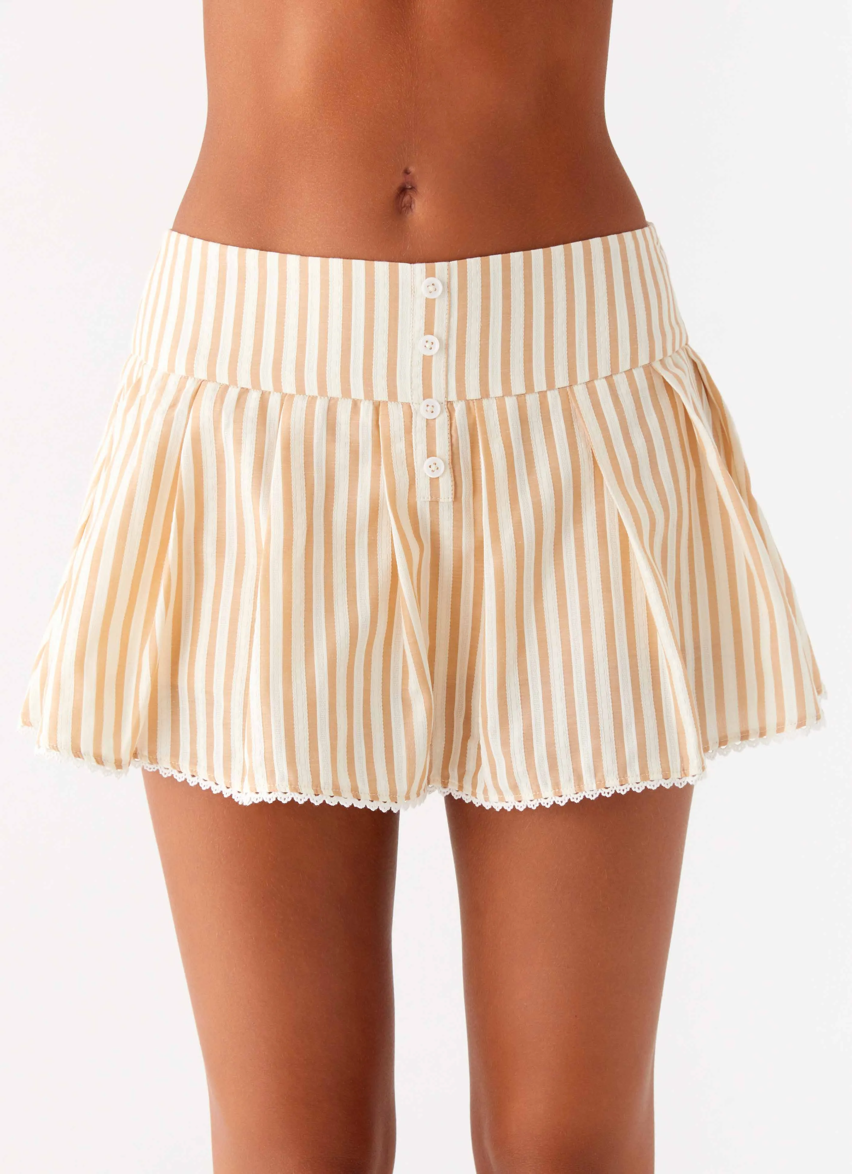 Fashion Week Ready Subtle Details Oliviana Pleated Mini Skort - Taupe Stripe