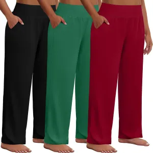 Neer 3 Pack Women Plus Size Wide Leg Yoga Pants High Waist Sweatpants Plus Size Palazzo Pants Lounge with Pockets