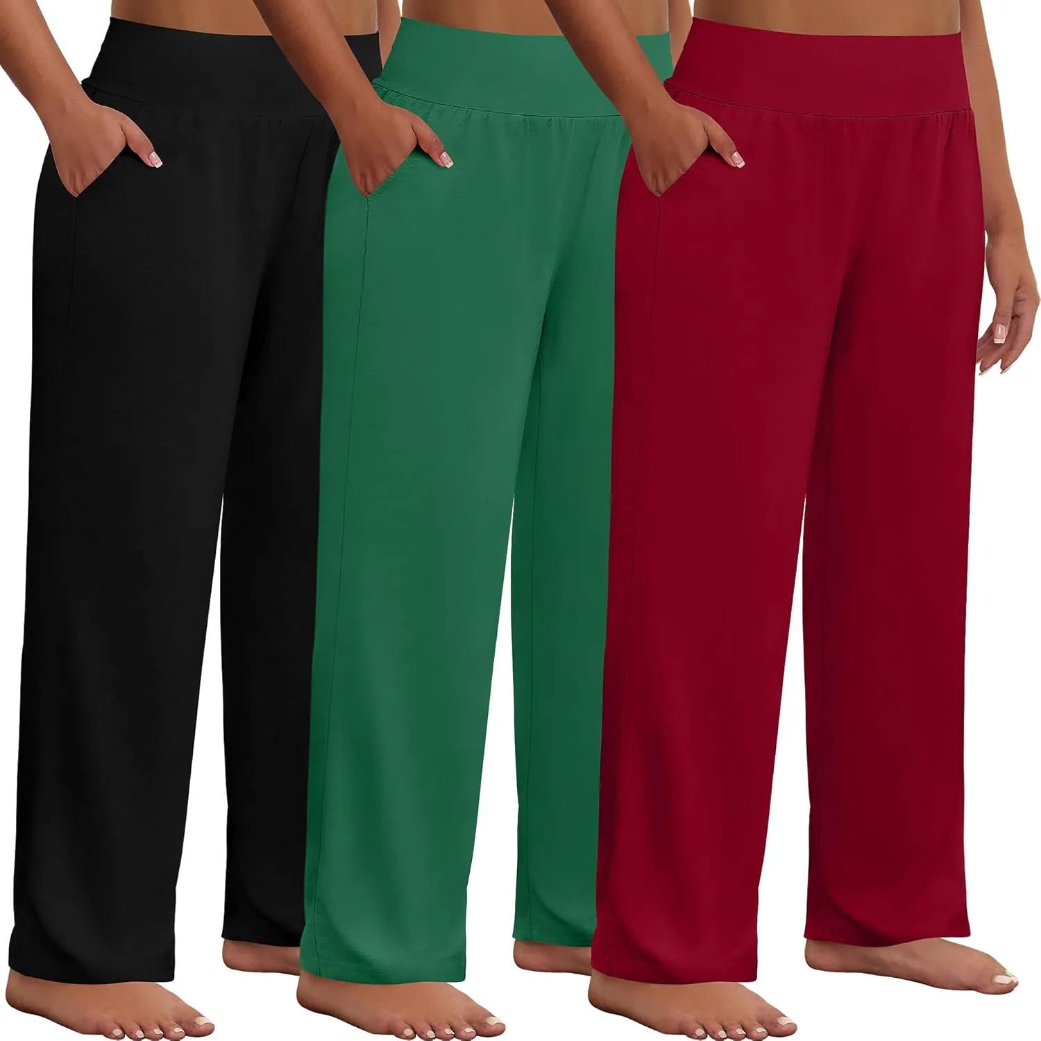 Neer 3 Pack Women Plus Size Wide Leg Yoga Pants High Waist Sweatpants Plus Size Palazzo Pants Lounge with Pockets