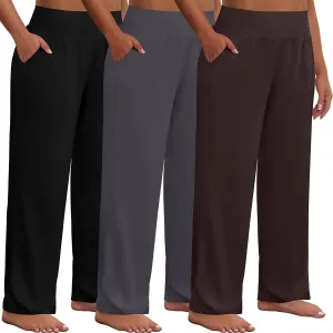 Neer 3 Pack Women Plus Size Wide Leg Yoga Pants High Waist Sweatpants Plus Size Palazzo Pants Lounge with Pockets
