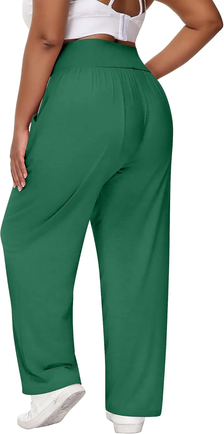 Neer 3 Pack Women Plus Size Wide Leg Yoga Pants High Waist Sweatpants Plus Size Palazzo Pants Lounge with Pockets