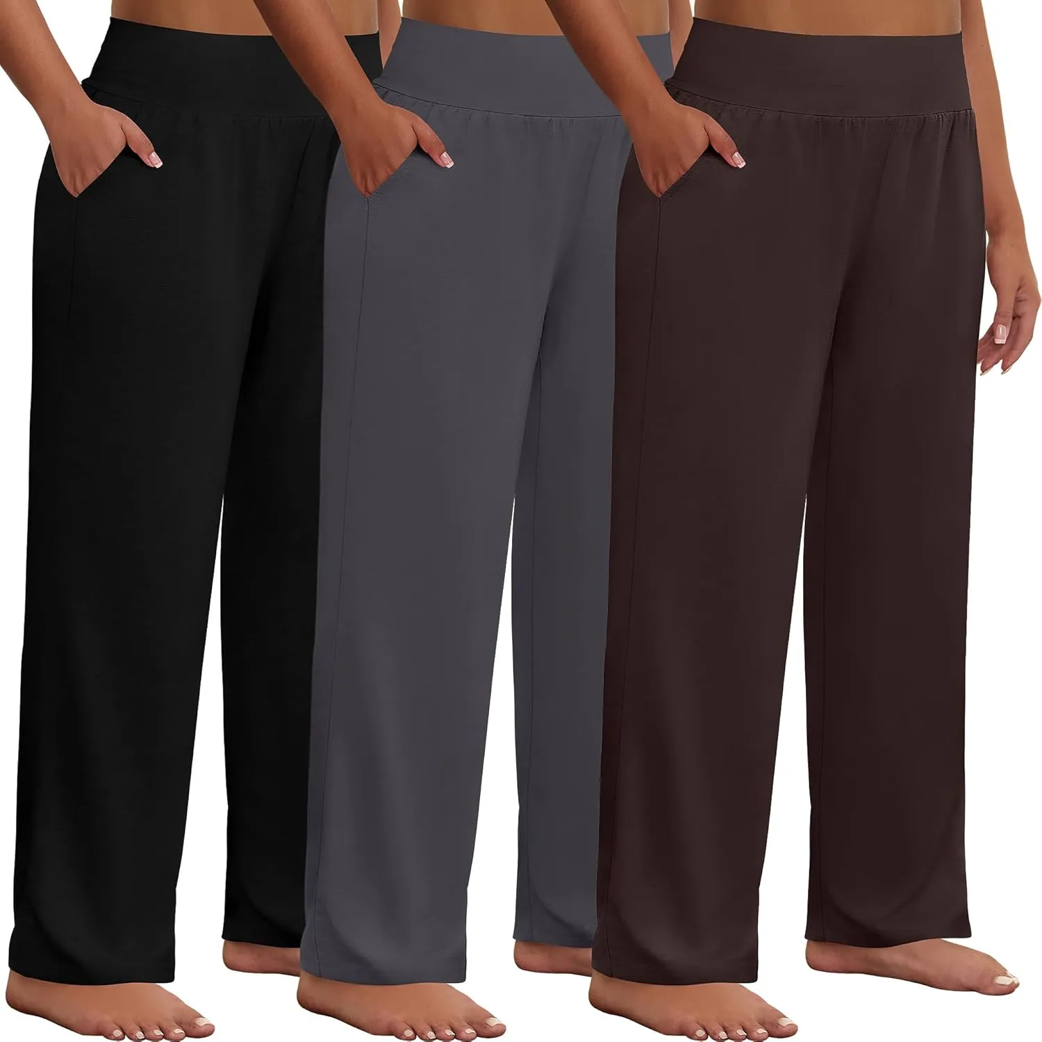 Neer 3 Pack Women Plus Size Wide Leg Yoga Pants High Waist Sweatpants Plus Size Palazzo Pants Lounge with Pockets
