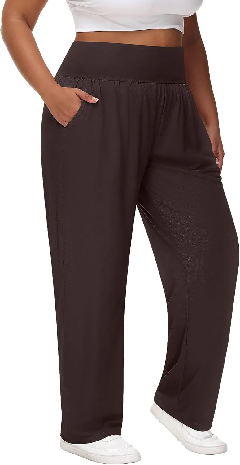 Neer 3 Pack Women Plus Size Wide Leg Yoga Pants High Waist Sweatpants Plus Size Palazzo Pants Lounge with Pockets