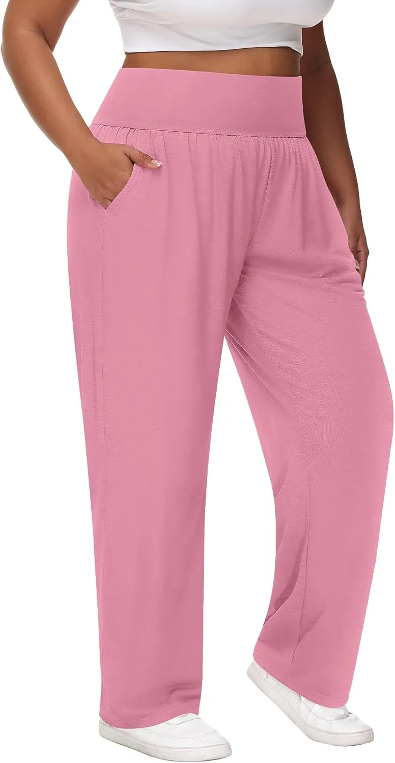 Neer 3 Pack Women Plus Size Wide Leg Yoga Pants High Waist Sweatpants Plus Size Palazzo Pants Lounge with Pockets