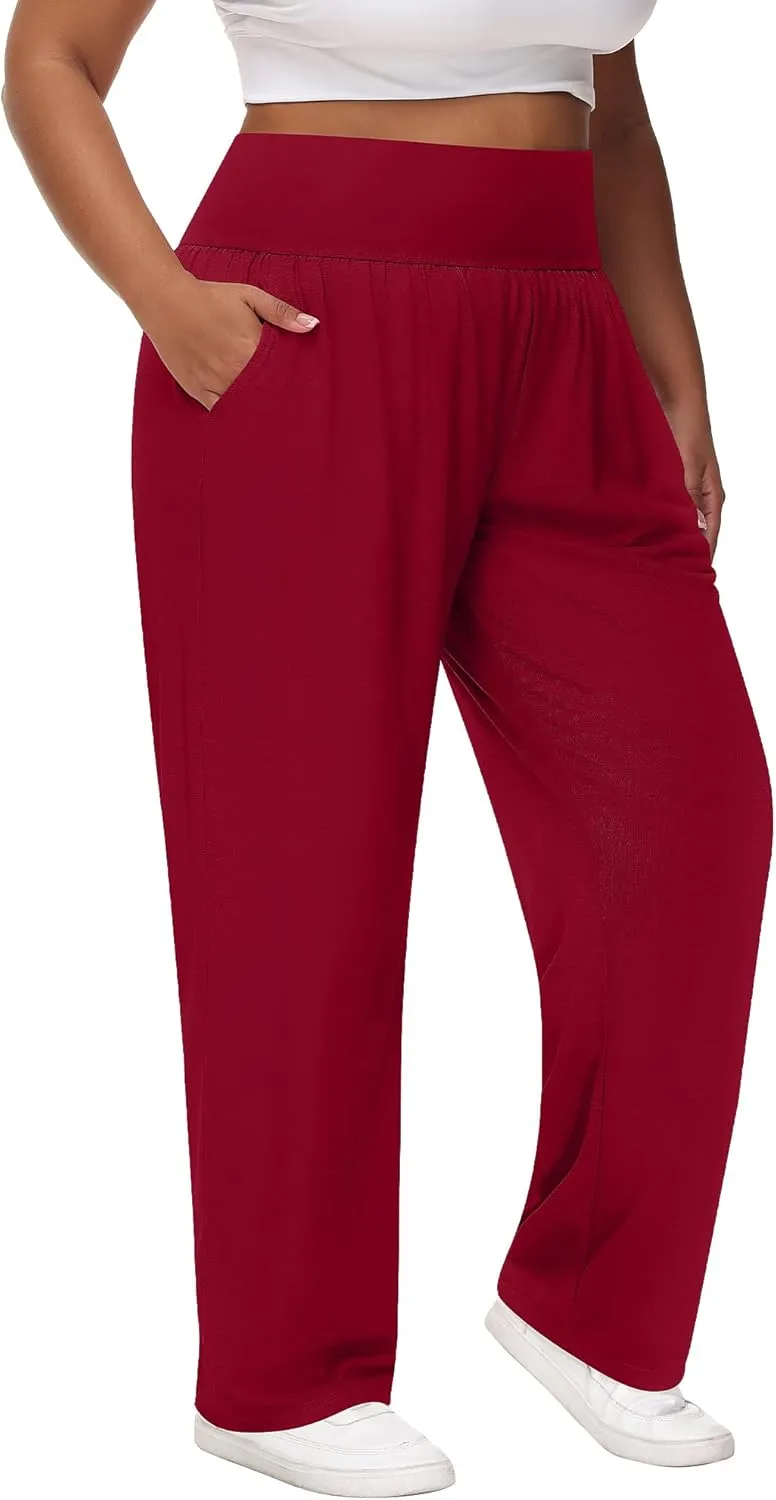Neer 3 Pack Women Plus Size Wide Leg Yoga Pants High Waist Sweatpants Plus Size Palazzo Pants Lounge with Pockets