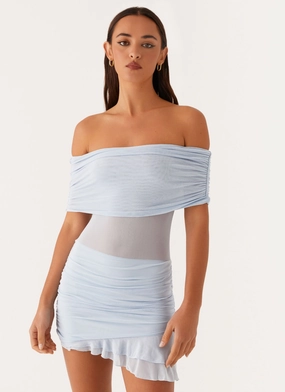 Elegant Style Nelly Off Shoulder Mini Dress - Blue