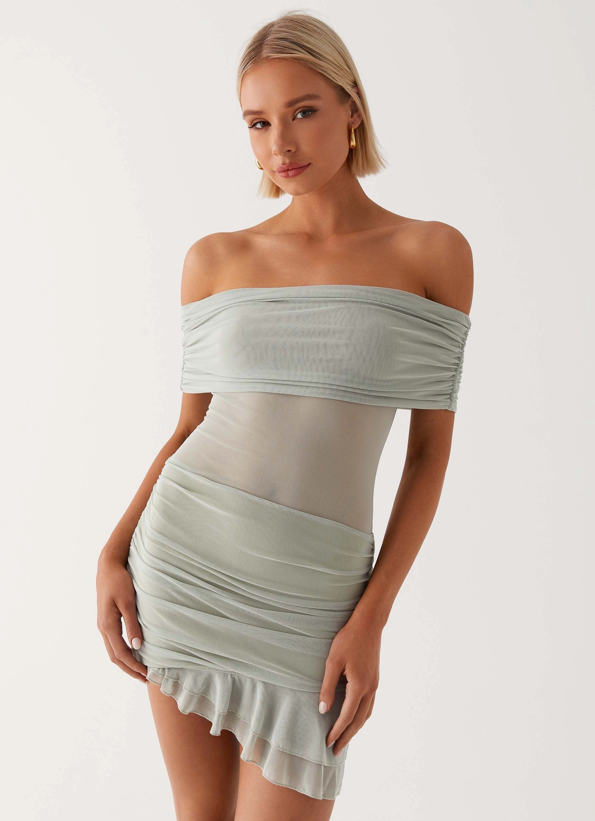 Chic Balance Nelly Off Shoulder Mini Dress - Pistachio