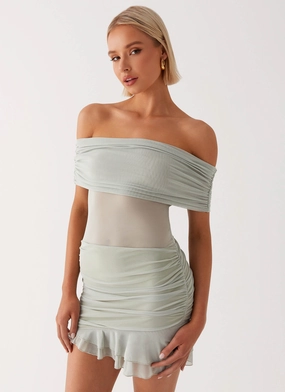 Nelly Off Shoulder Mini Dress - Pistachio Eco Friendly Hot Now