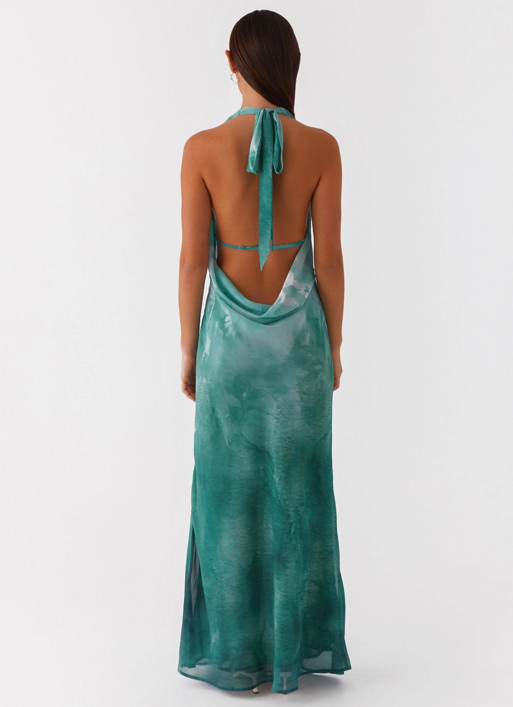 Perfectly Tailored Nerissa Cowl Neck Maxi Dress - Green Tie Dye