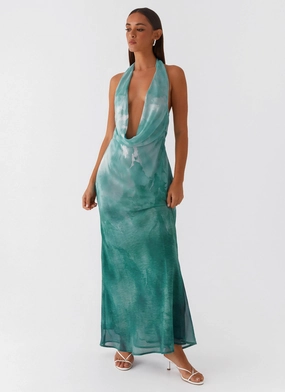 Nerissa Cowl Neck Maxi Dress - Green Tie Dye Easy Layers
