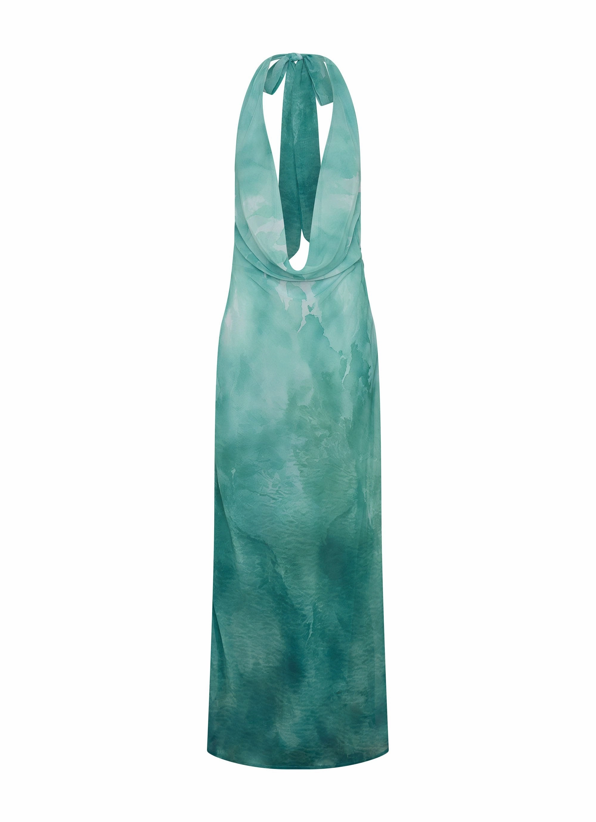 Nerissa Cowl Neck Maxi Dress - Green Tie Dye Peace Glow Night Mood