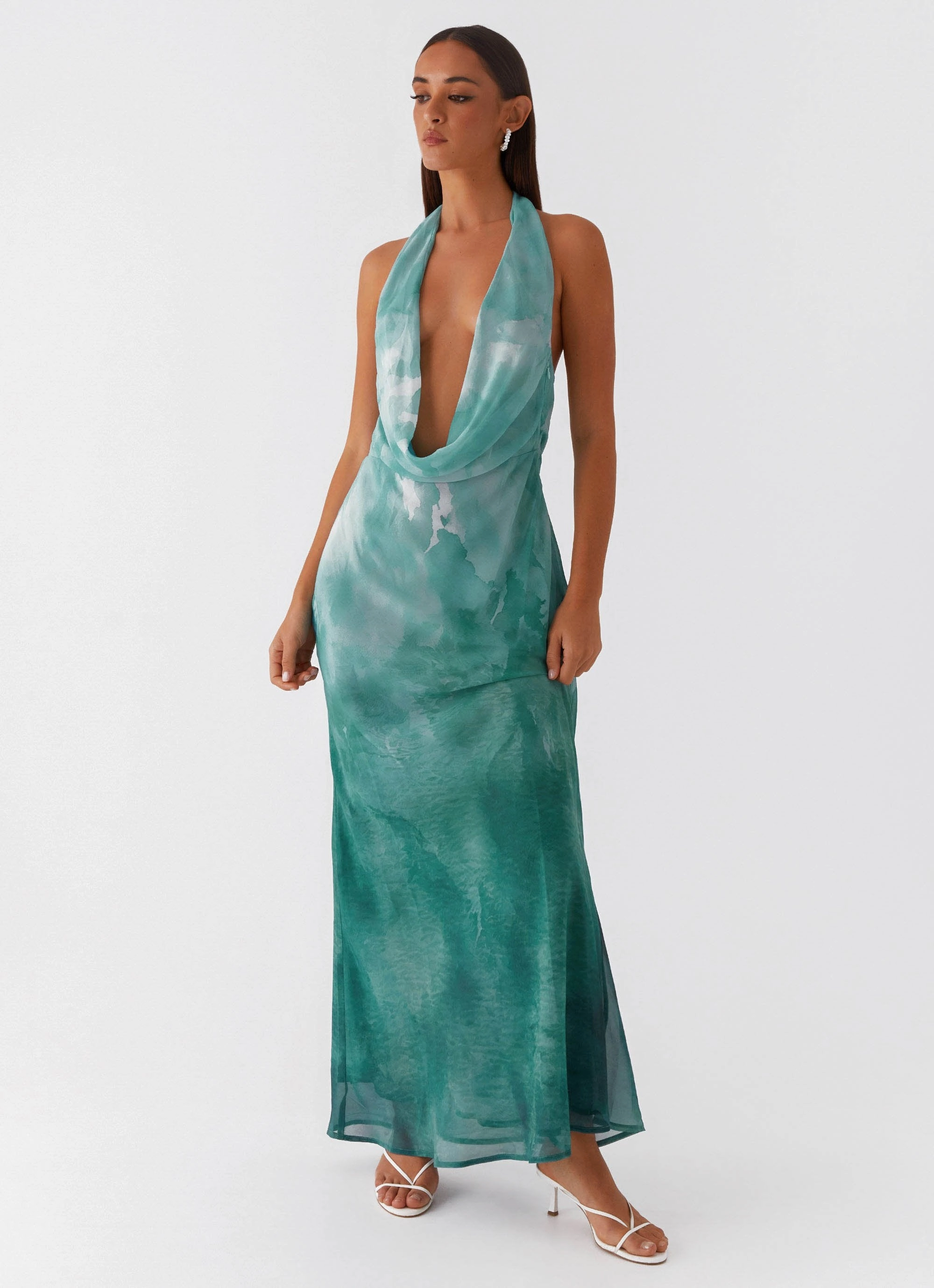 Nerissa Cowl Neck Maxi Dress - Green Tie Dye Easy Layers