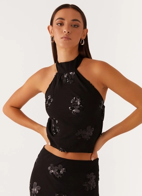 DoubleStitchedSeams Cillian Sequin Halter Top - Black