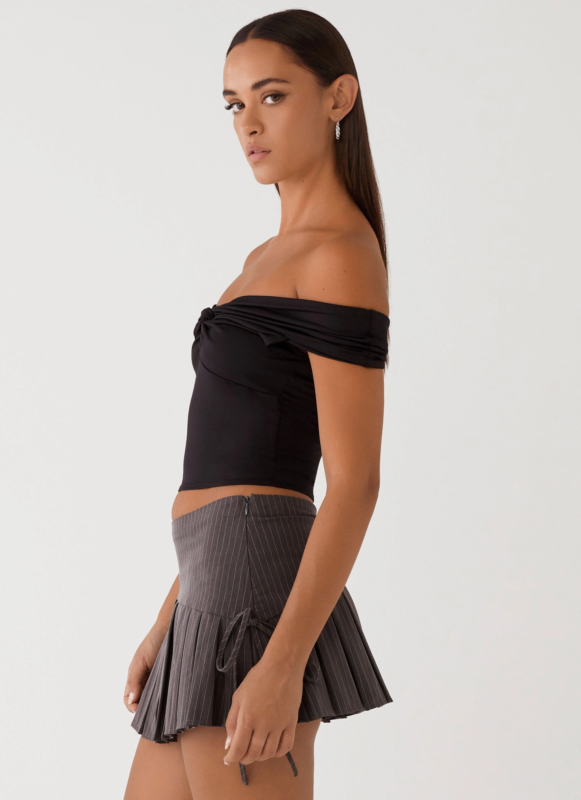 AntiStaticLining Comfy Layer Trixie Twist Off Shoulder Top - Black