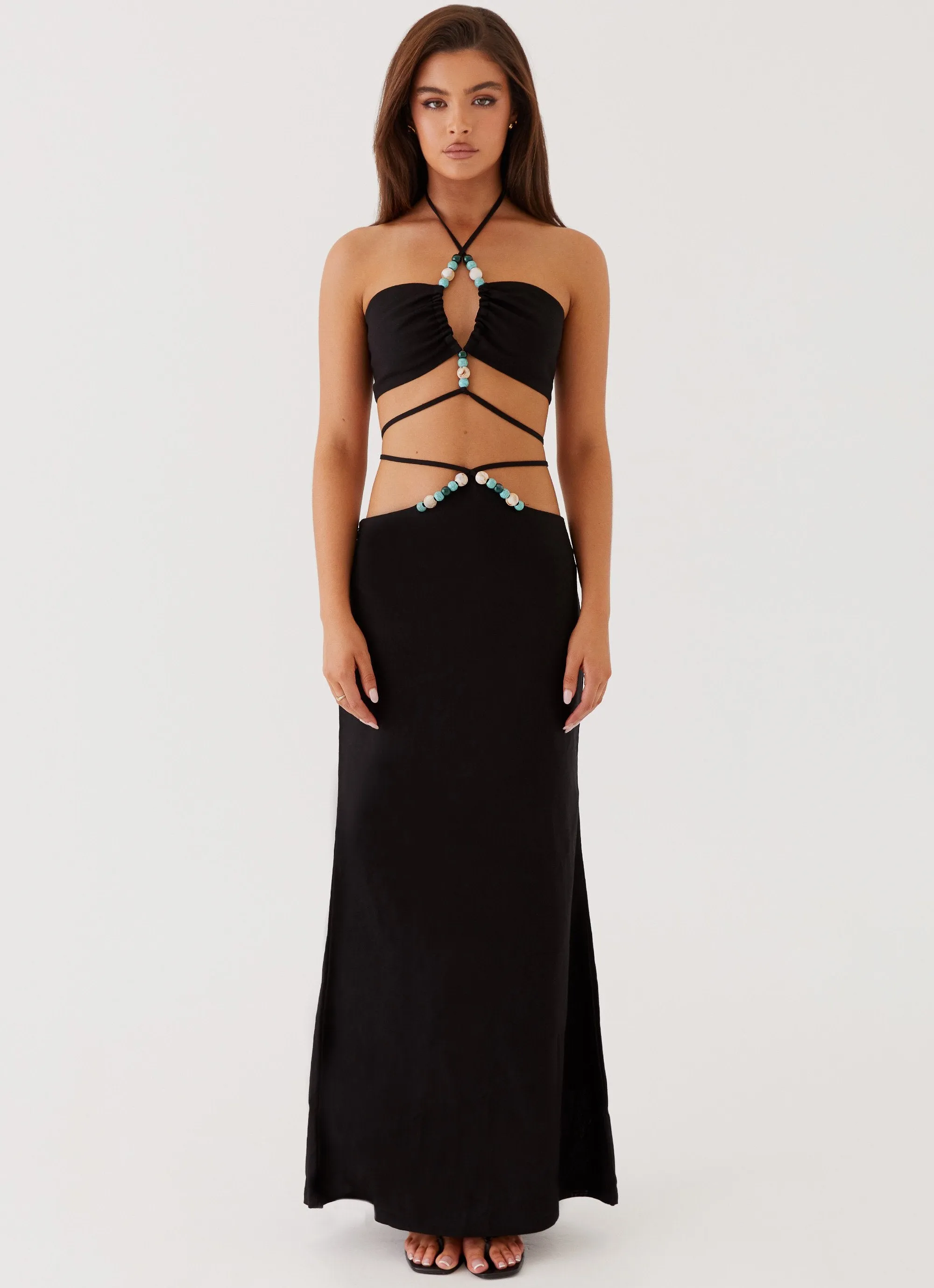Neveah Beaded Maxi Skirt - Black Comfort Waistline Relaxed Motion