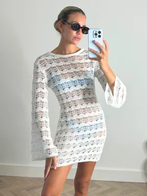 NEW FIT Ocean Long Sleeve Lace Back Mini dress / White french chic