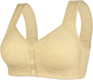 New HOMRAA Comfort Bra for Women Front Closure, Soft Plus Size Wire free Everyday Sports Bras (Color : Pale Yellow, Size : 42 Fits XXL)
