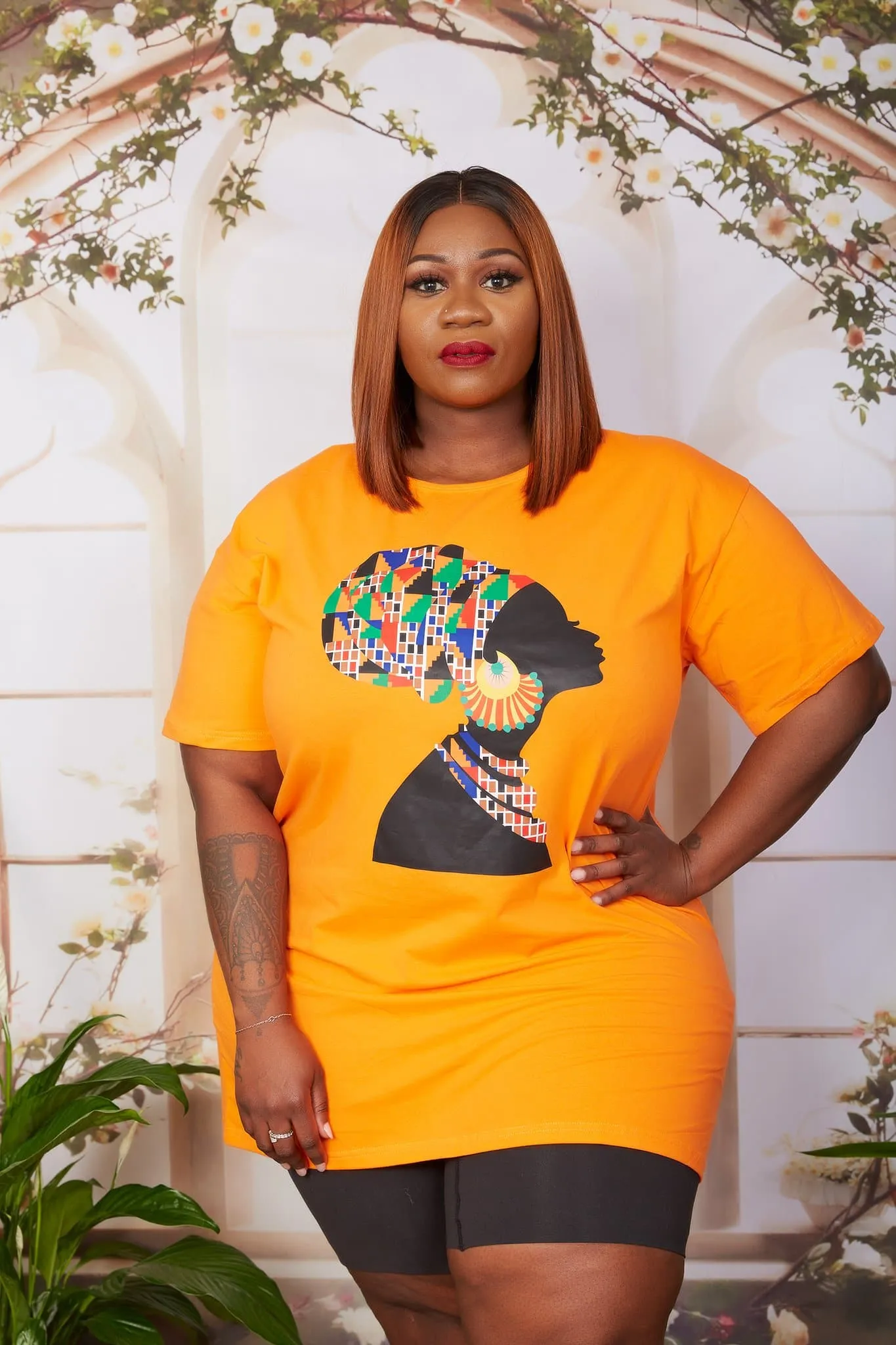 New in; African Print Headwrap T Shirt Dress - JAIYE (Cobalt Blue)