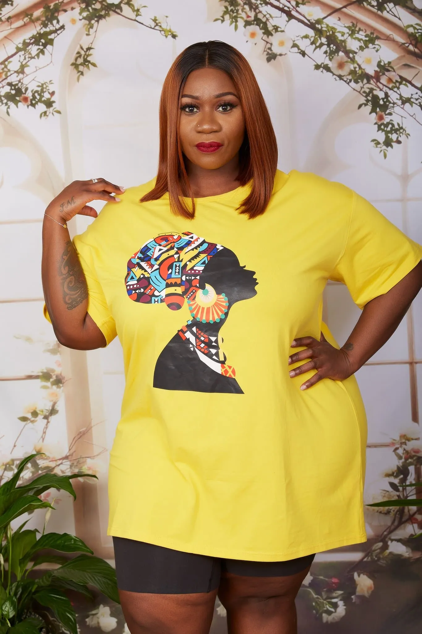 New in; African Print Headwrap T Shirt Dress - JAIYE (Cobalt Blue)