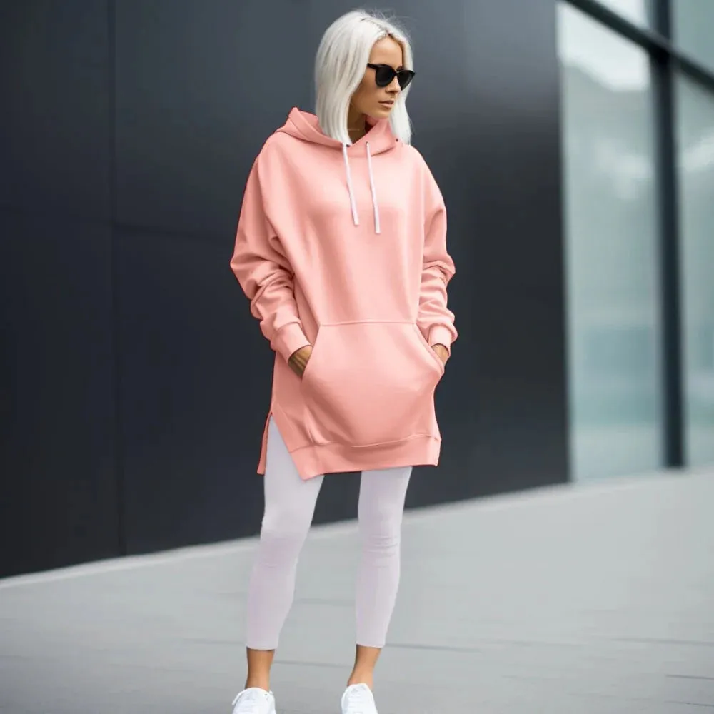 NEW The Warmy Oversized Hoodie Dress Sweater, First Ones Oversized Hoodies, Women's Casual Pullover Long Sleeve Split Hem - Color: Heathered Khaki - Sz L - Retails $56 