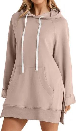 NEW The Warmy Oversized Hoodie Dress Sweater, First Ones Oversized Hoodies, Women's Casual Pullover Long Sleeve Split Hem - Color: Heathered Khaki - Sz L - Retails $56 