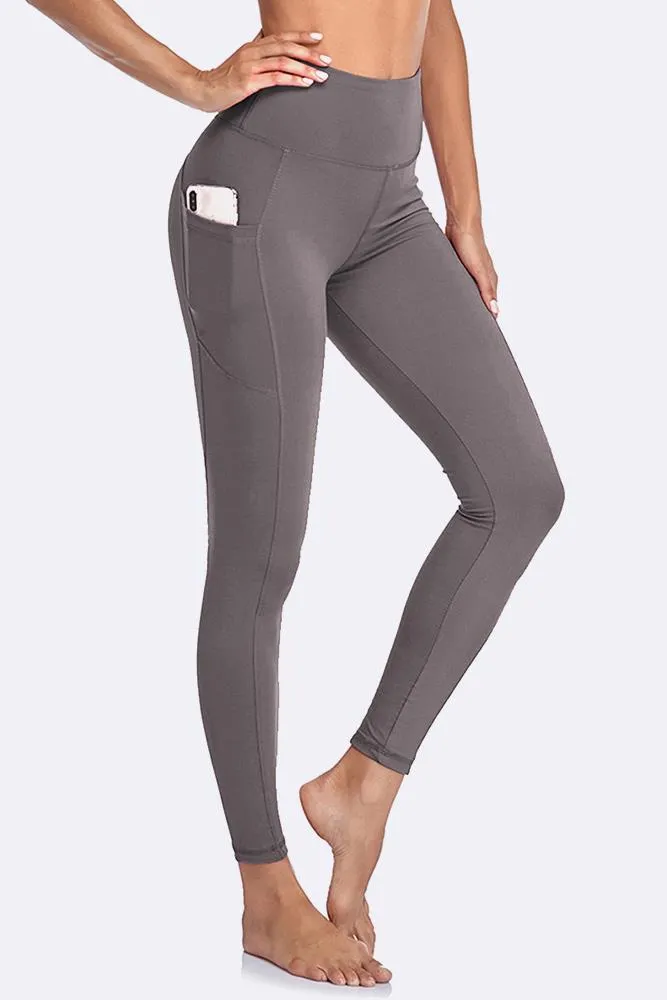 New vdbm YOGA Women's Light-Fleece Workout Leggings - High Waisted Warm Matte Brushed Tights Pants with Pockets, Grey, Sz XL