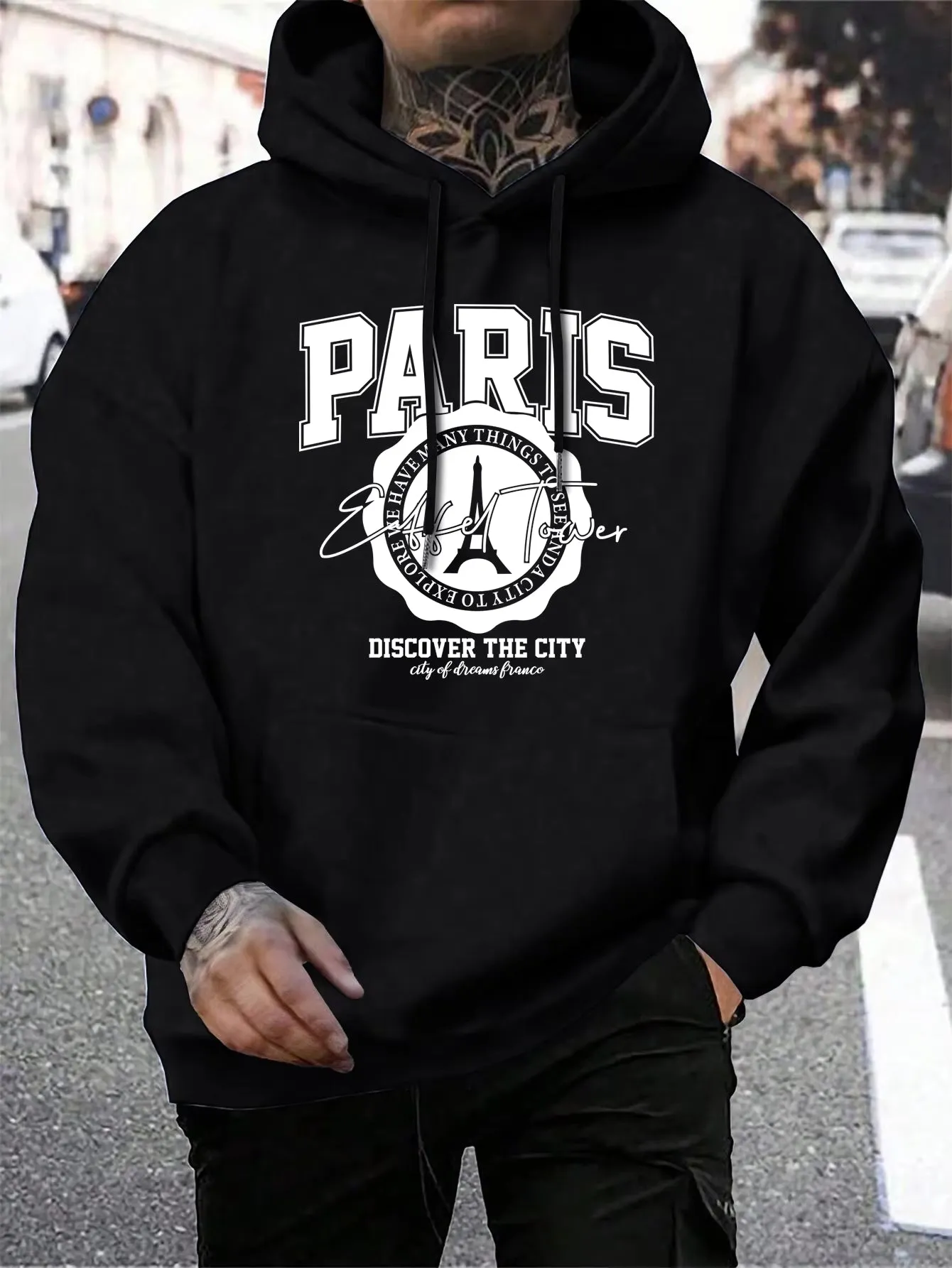 New Whiskey Castle Print Men'S Hoodies Fashion Fur-Liner Hoodie Warm Fleece Modern Mens Wear
