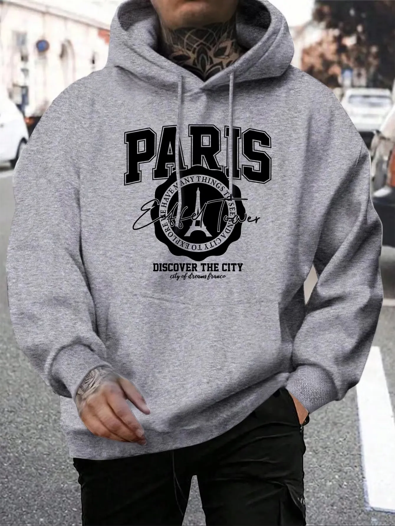 New Whiskey Castle Print Men'S Hoodies Fashion Fur-Liner Hoodie Warm Fleece Modern Mens Wear