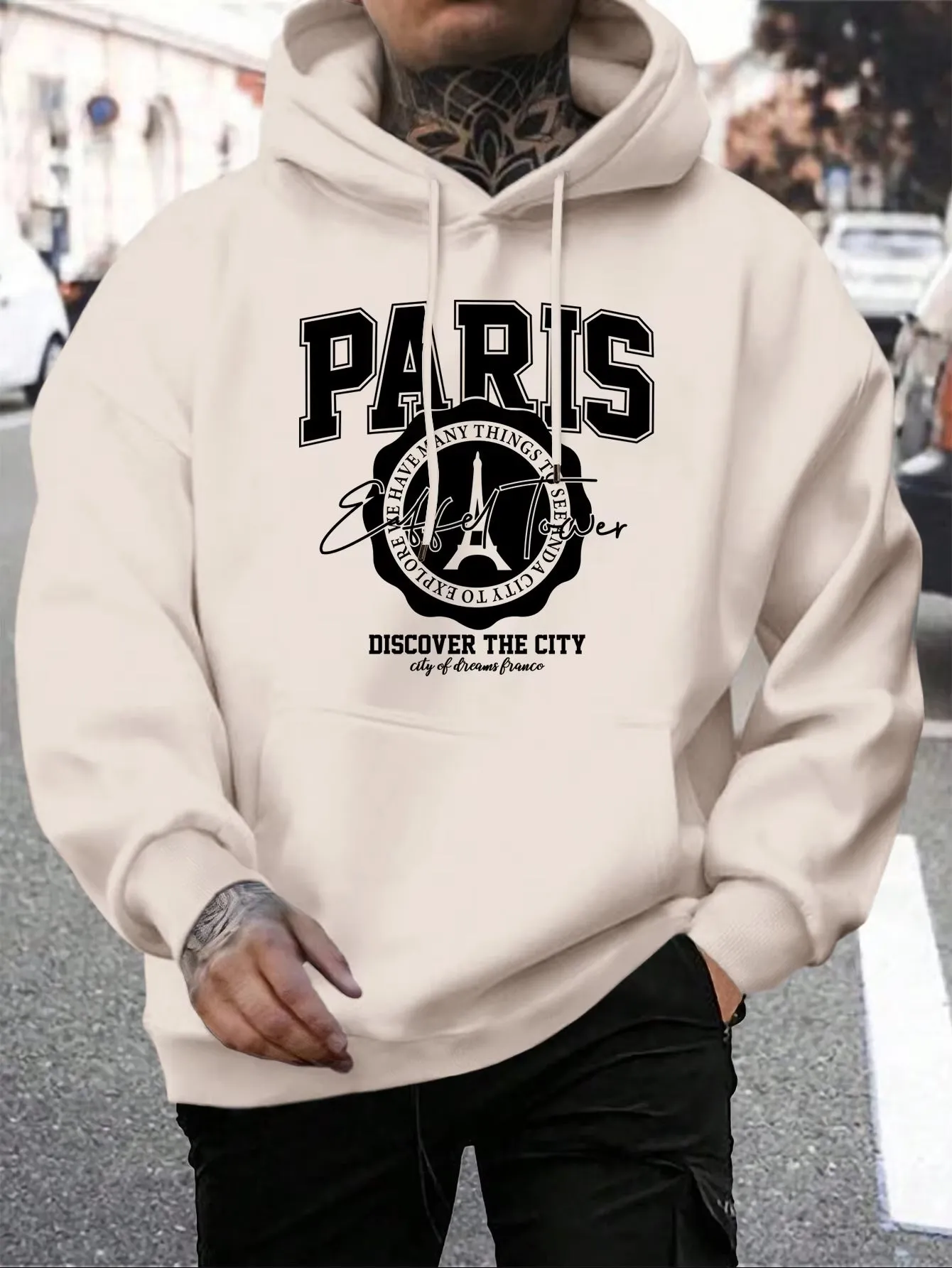 New Whiskey Castle Print Men'S Hoodies Fashion Fur-Liner Hoodie Warm Fleece Modern Mens Wear