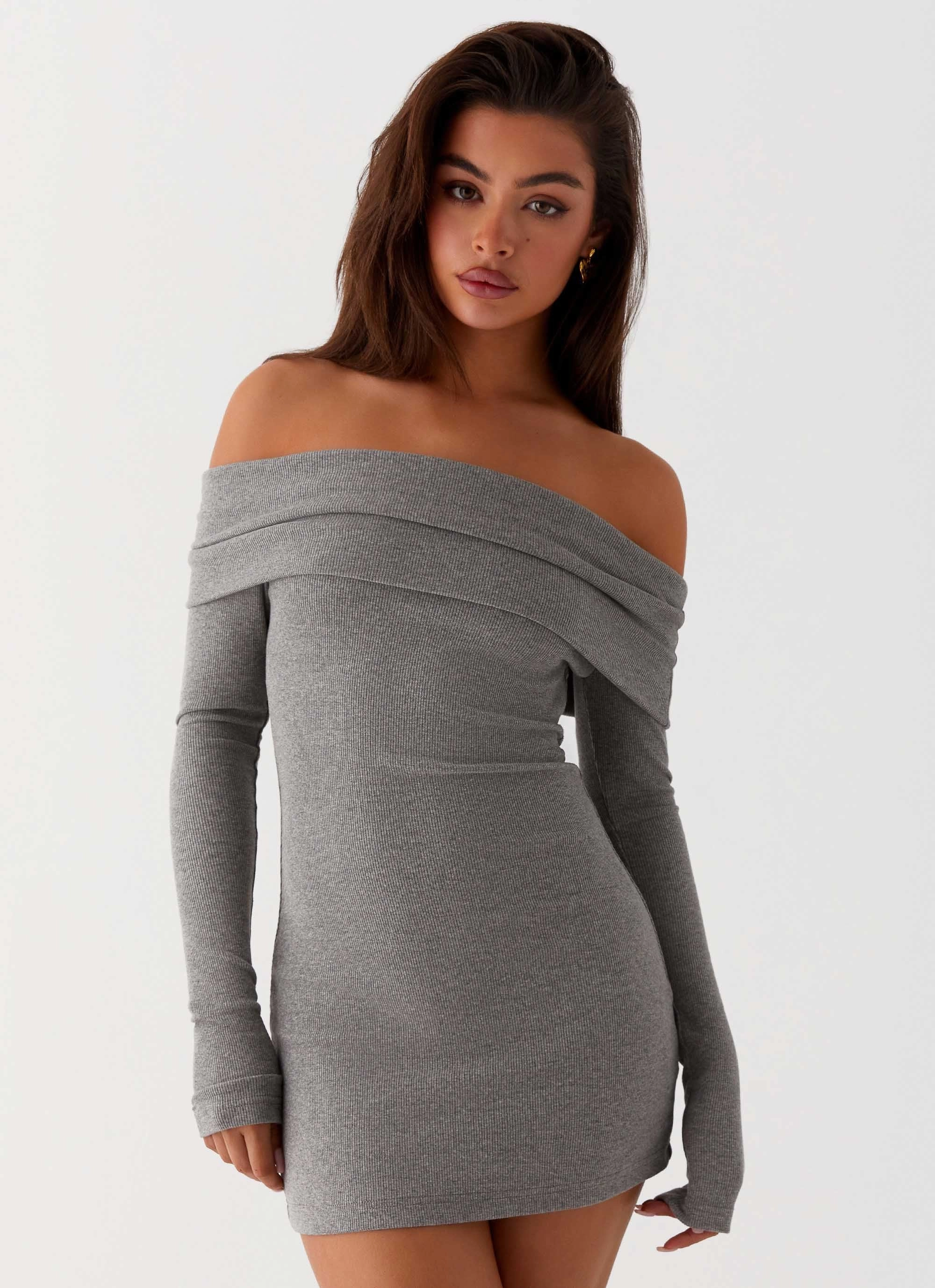 Tanzia Knit Mini Dress - Charcoal Trendy Vibe Sleek Design Fit