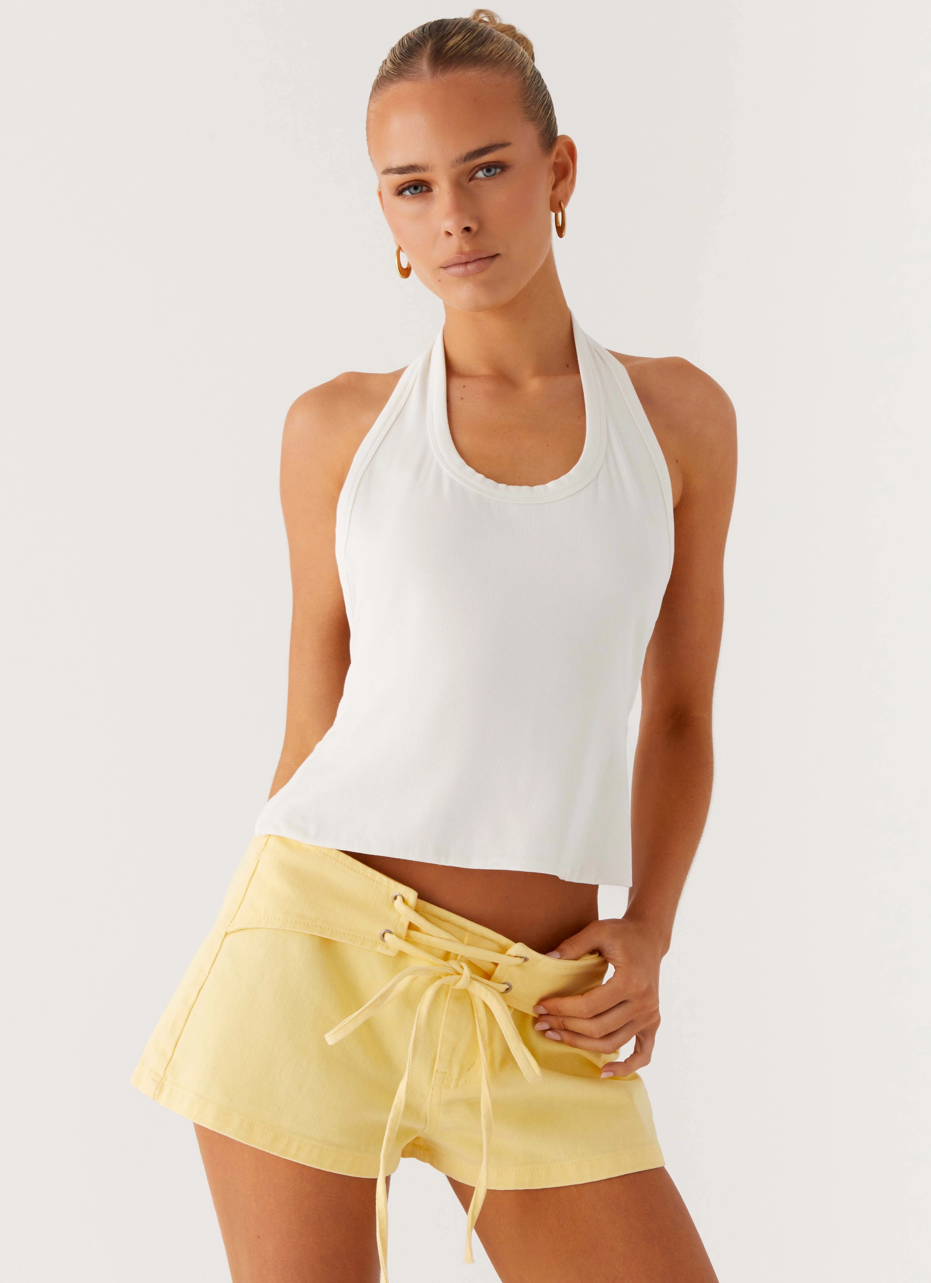 New Yorker Denim Mini Shorts - Yellow Anti Pilling Textile Ultra Soft Blend