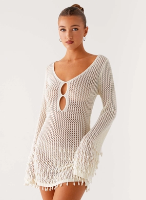 Majestic Beaded Crochet Mini Dress - Ivory Comfortable fit for outings