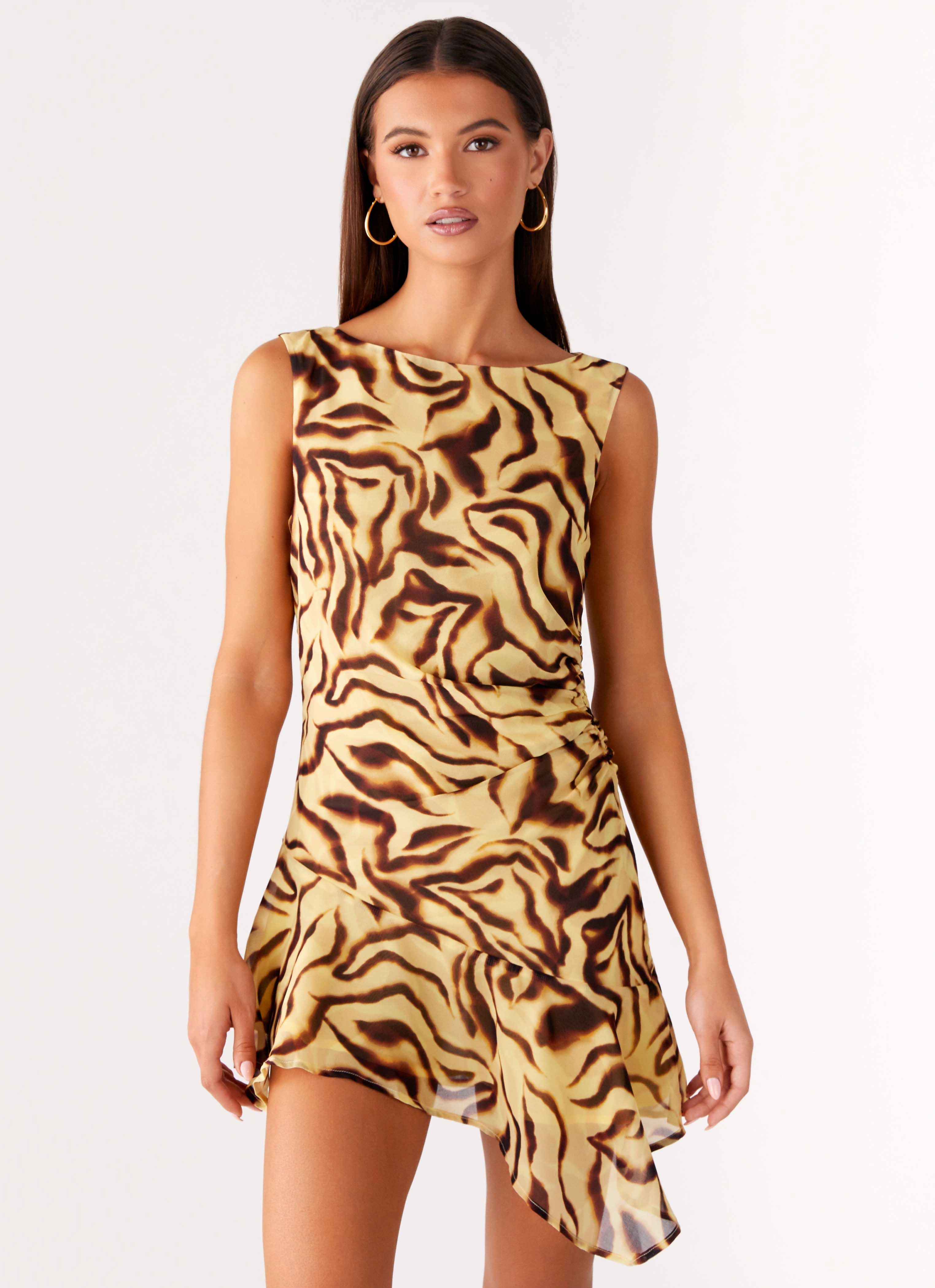 Maris Asymmetrical Mini Dress - Laguna Print Soft Lines