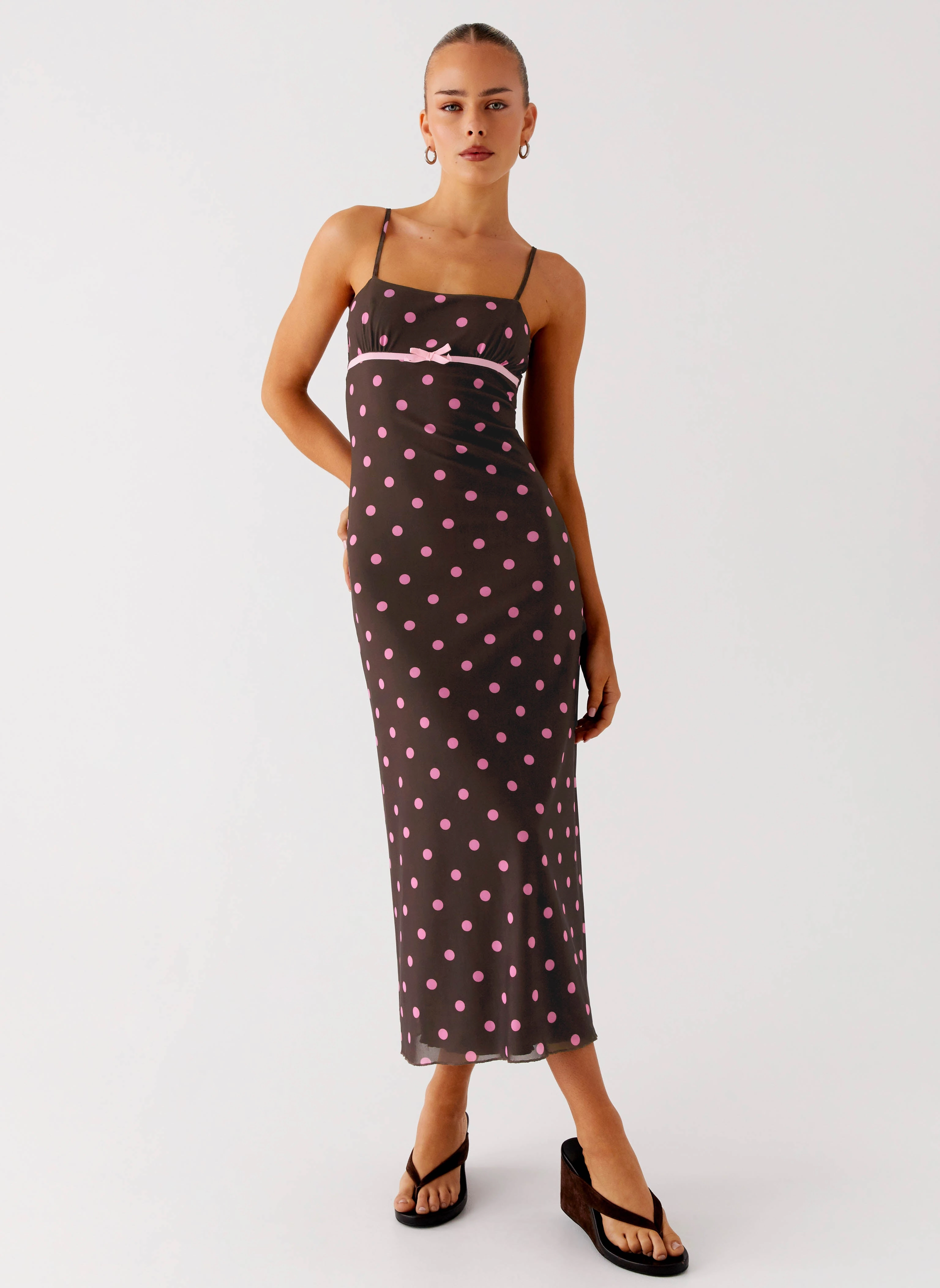 Latto Midi Dress - Chocolate Strawberry Dot Soft Stitch Sleek Cut