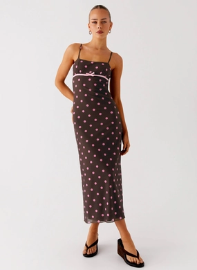Latto Midi Dress - Chocolate Strawberry Dot Soft Stitch Sleek Cut
