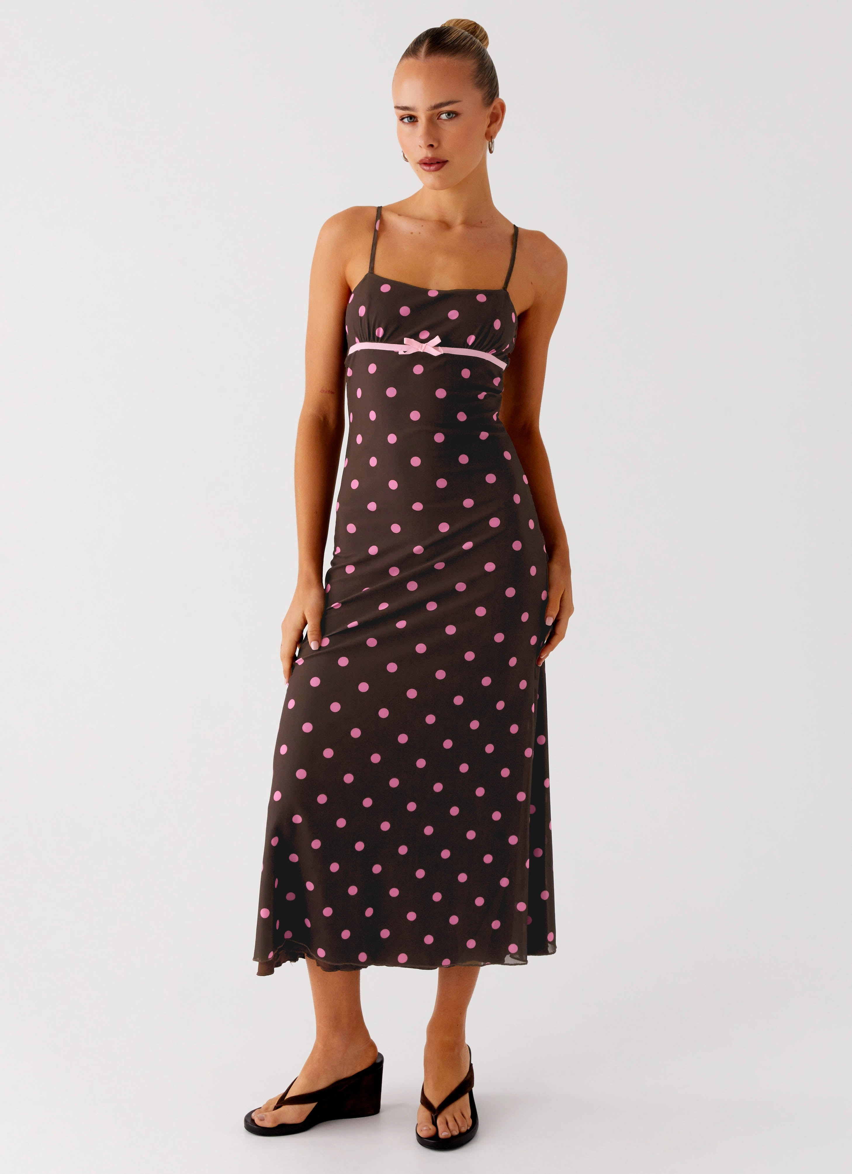 Latto Midi Dress - Chocolate Strawberry Dot Tall Girl Fitted waist