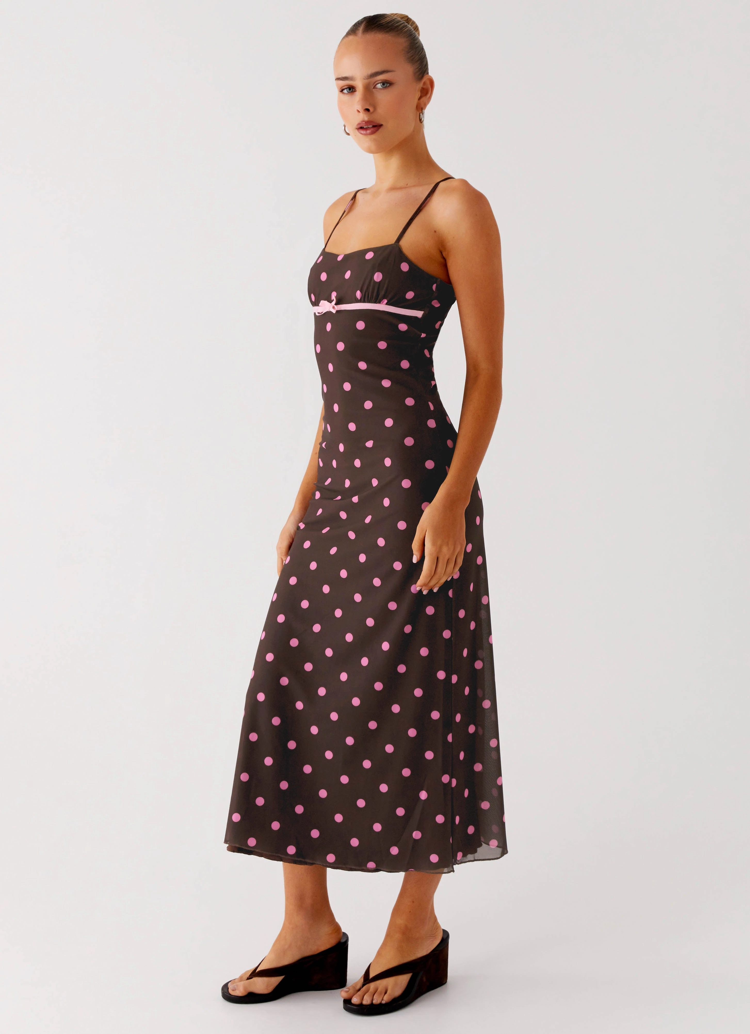 Latto Midi Dress - Chocolate Strawberry Dot Light Fabric Lazy Pick