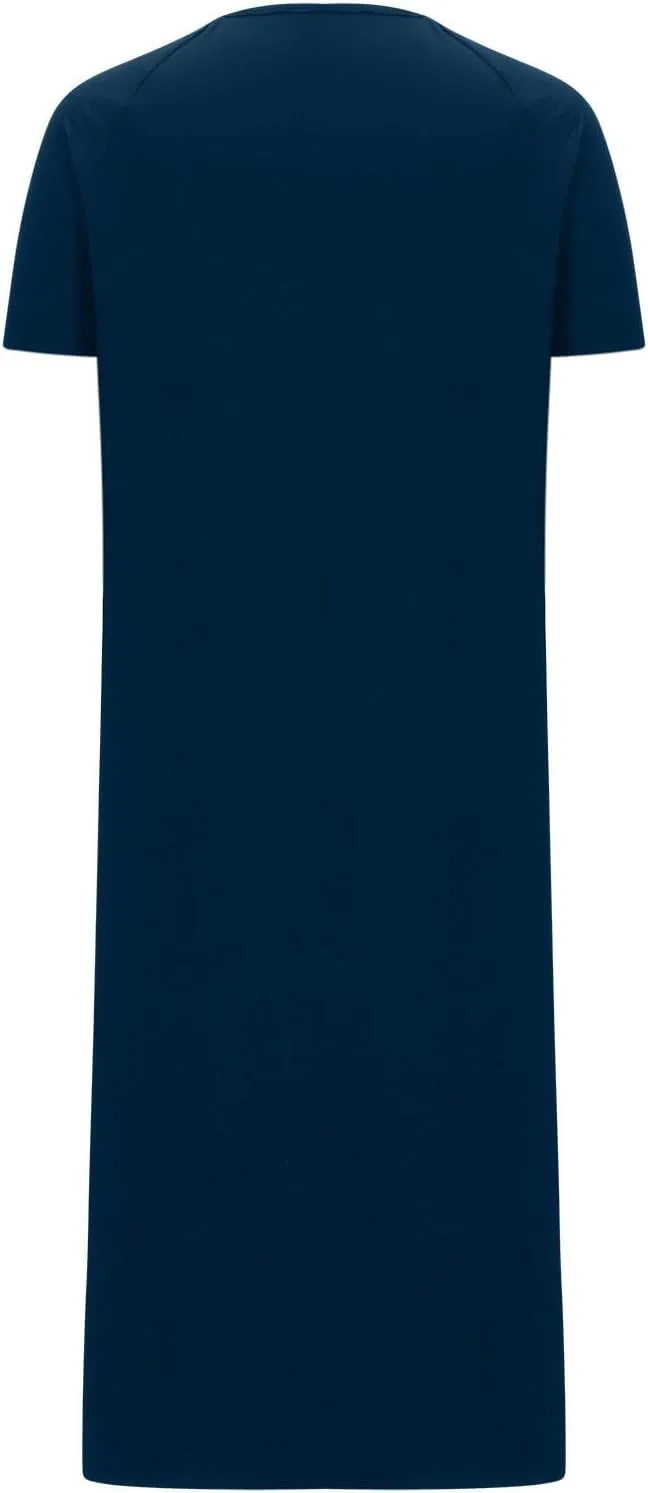 Nightgowns for Women Zip Front Nightshirt Short Sleeve Sleepwear Loose Crewneck Soft Summer Sleep Dress with Pockets