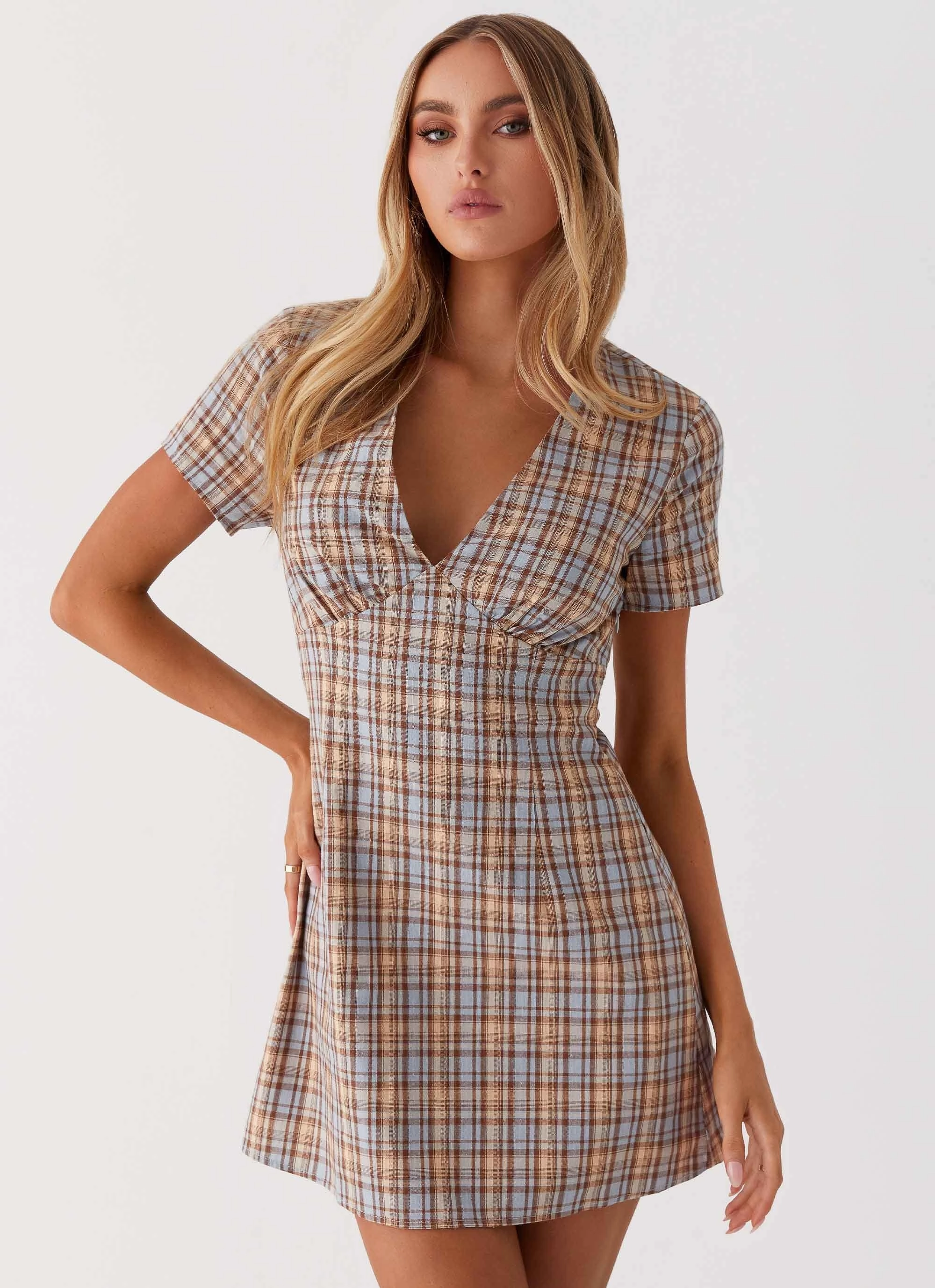 Niki Cap Sleeve Mini Dress - Check Refined fit Flawless Construction