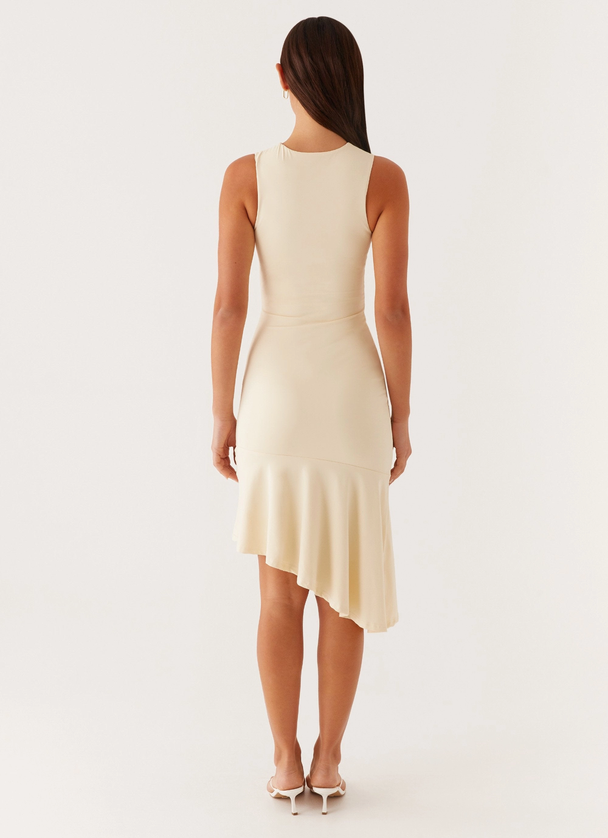 Niya Ruched Midi Dress - Pastel Yellow Fashion Look Event Safe